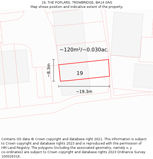 19, THE POPLARS, TROWBRIDGE, BA14 0AG: Plot and title map