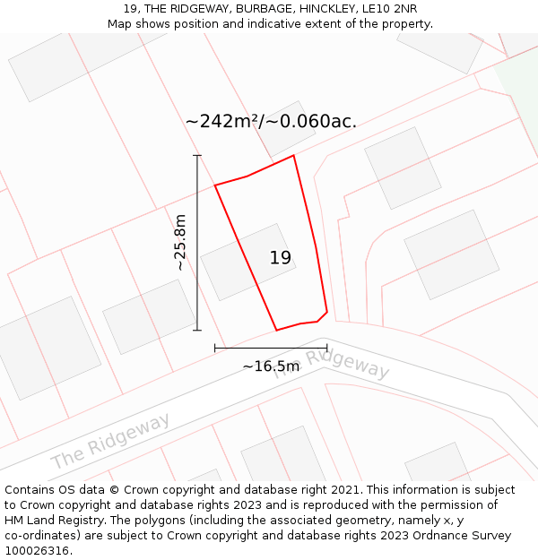 19, THE RIDGEWAY, BURBAGE, HINCKLEY, LE10 2NR: Plot and title map