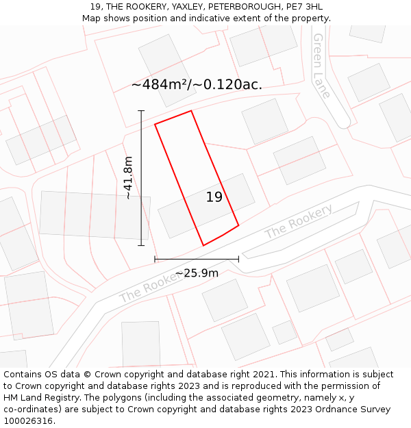 19, THE ROOKERY, YAXLEY, PETERBOROUGH, PE7 3HL: Plot and title map