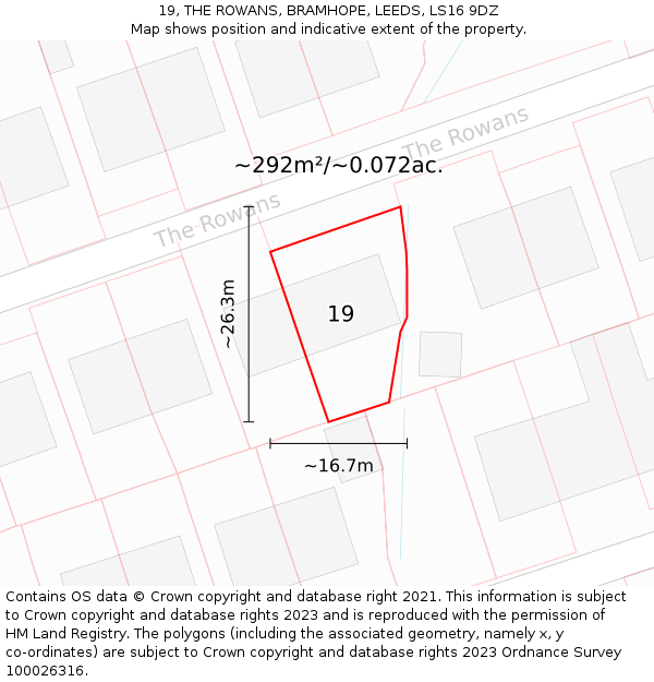 19, THE ROWANS, BRAMHOPE, LEEDS, LS16 9DZ: Plot and title map