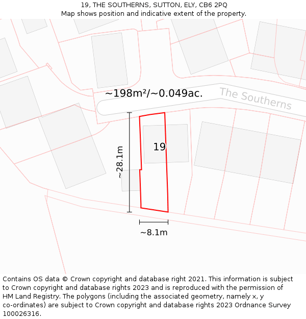 19, THE SOUTHERNS, SUTTON, ELY, CB6 2PQ: Plot and title map