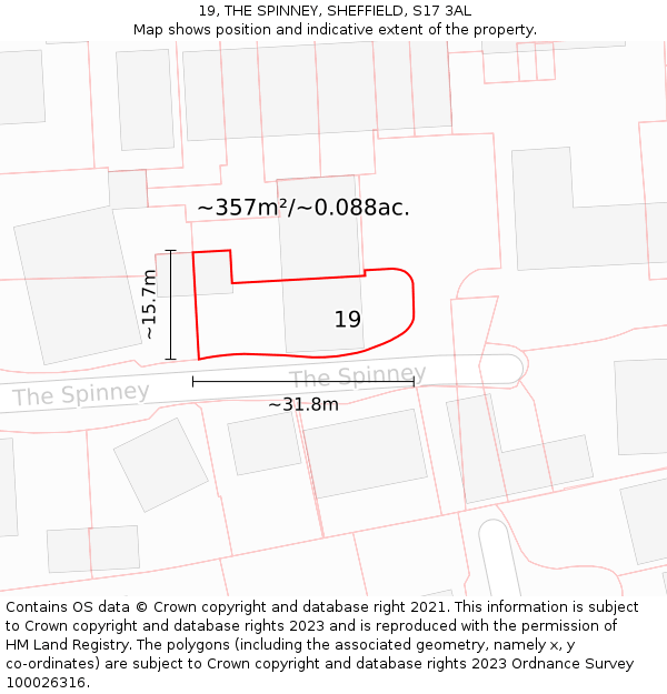 19, THE SPINNEY, SHEFFIELD, S17 3AL: Plot and title map