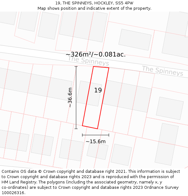 19, THE SPINNEYS, HOCKLEY, SS5 4PW: Plot and title map