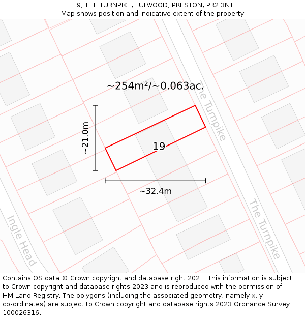 19, THE TURNPIKE, FULWOOD, PRESTON, PR2 3NT: Plot and title map