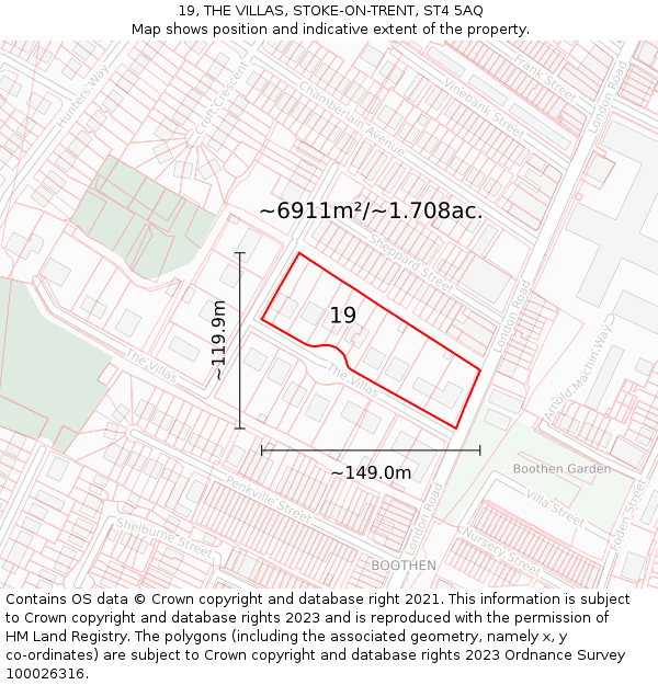 19, THE VILLAS, STOKE-ON-TRENT, ST4 5AQ: Plot and title map