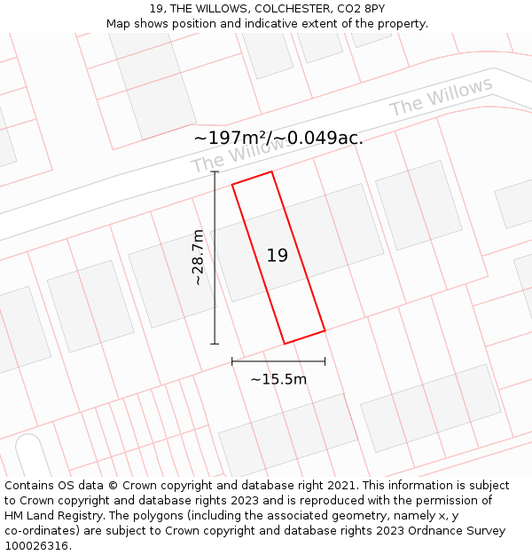19, THE WILLOWS, COLCHESTER, CO2 8PY: Plot and title map