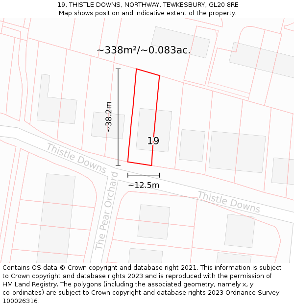 19, THISTLE DOWNS, NORTHWAY, TEWKESBURY, GL20 8RE: Plot and title map