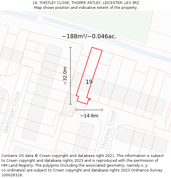 19, THISTLEY CLOSE, THORPE ASTLEY, LEICESTER, LE3 3RZ: Plot and title map