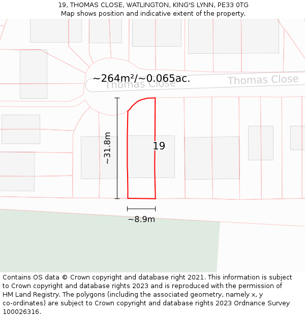 19, THOMAS CLOSE, WATLINGTON, KING'S LYNN, PE33 0TG: Plot and title map