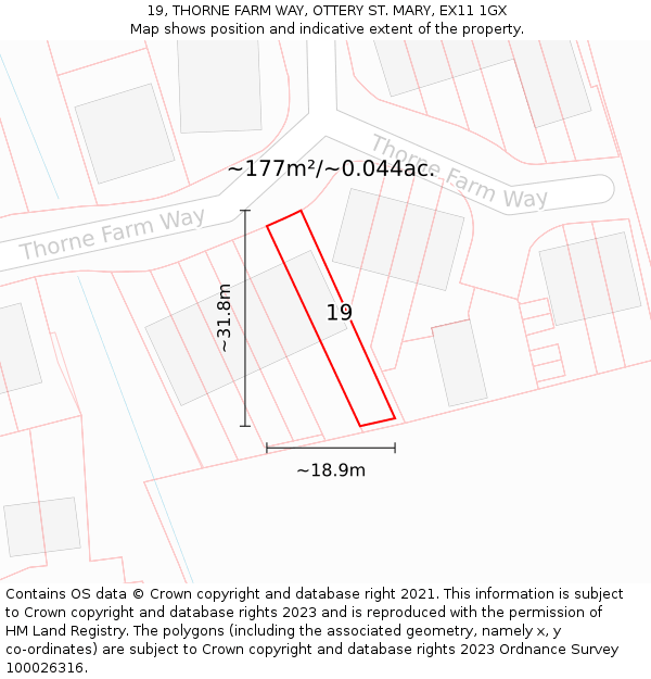 19, THORNE FARM WAY, OTTERY ST. MARY, EX11 1GX: Plot and title map