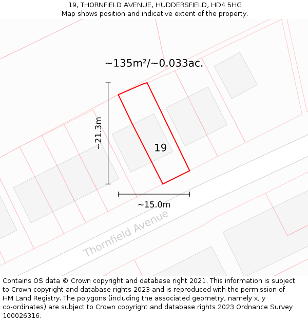 19, THORNFIELD AVENUE, HUDDERSFIELD, HD4 5HG: Plot and title map