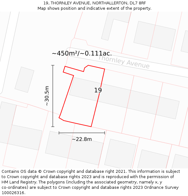 19, THORNLEY AVENUE, NORTHALLERTON, DL7 8RF: Plot and title map