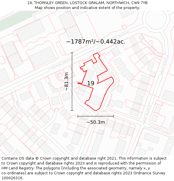 19, THORNLEY GREEN, LOSTOCK GRALAM, NORTHWICH, CW9 7YB: Plot and title map