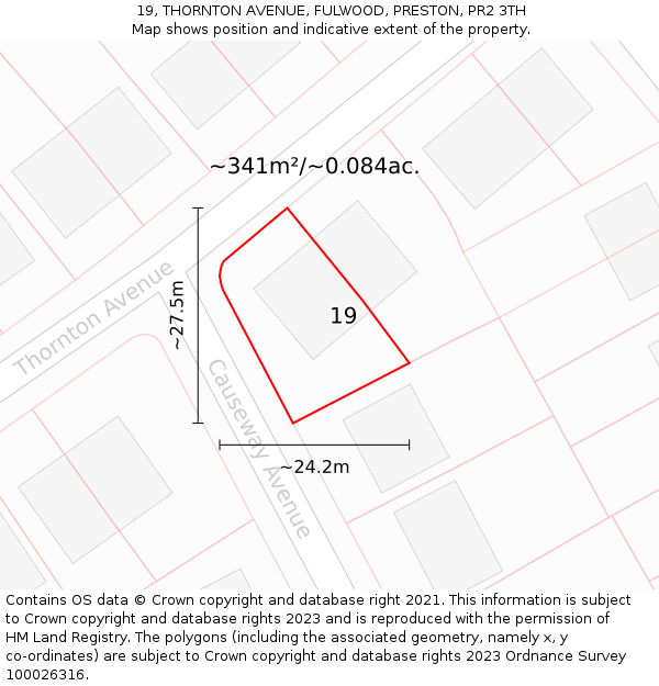 19, THORNTON AVENUE, FULWOOD, PRESTON, PR2 3TH: Plot and title map