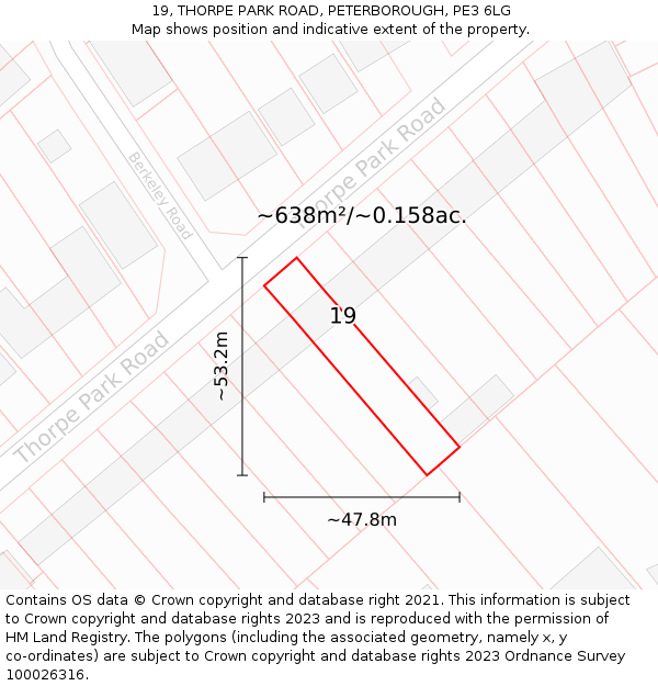 19, THORPE PARK ROAD, PETERBOROUGH, PE3 6LG: Plot and title map