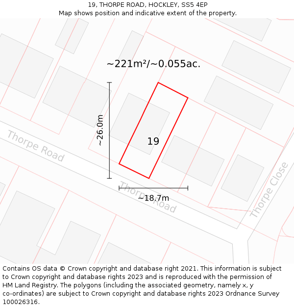 19, THORPE ROAD, HOCKLEY, SS5 4EP: Plot and title map