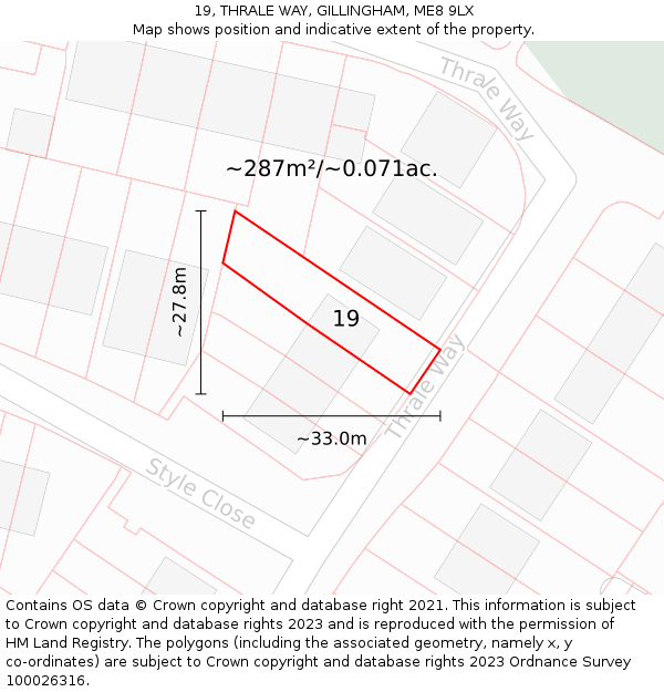 19, THRALE WAY, GILLINGHAM, ME8 9LX: Plot and title map