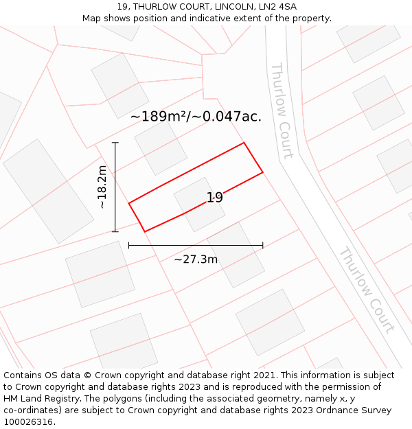 19, THURLOW COURT, LINCOLN, LN2 4SA: Plot and title map