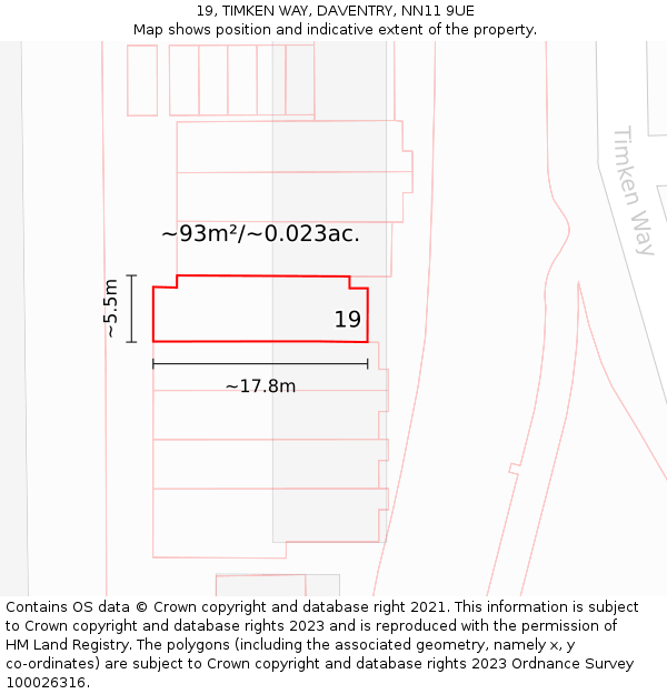 19, TIMKEN WAY, DAVENTRY, NN11 9UE: Plot and title map