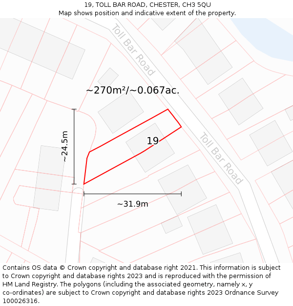 19, TOLL BAR ROAD, CHESTER, CH3 5QU: Plot and title map