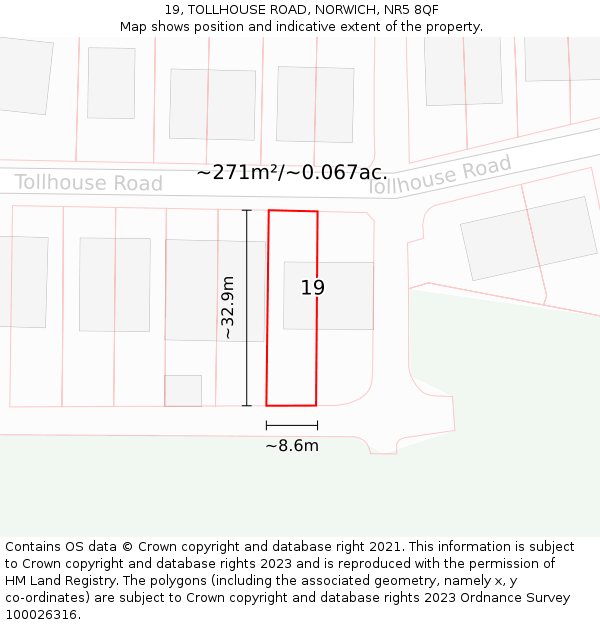 19, TOLLHOUSE ROAD, NORWICH, NR5 8QF: Plot and title map