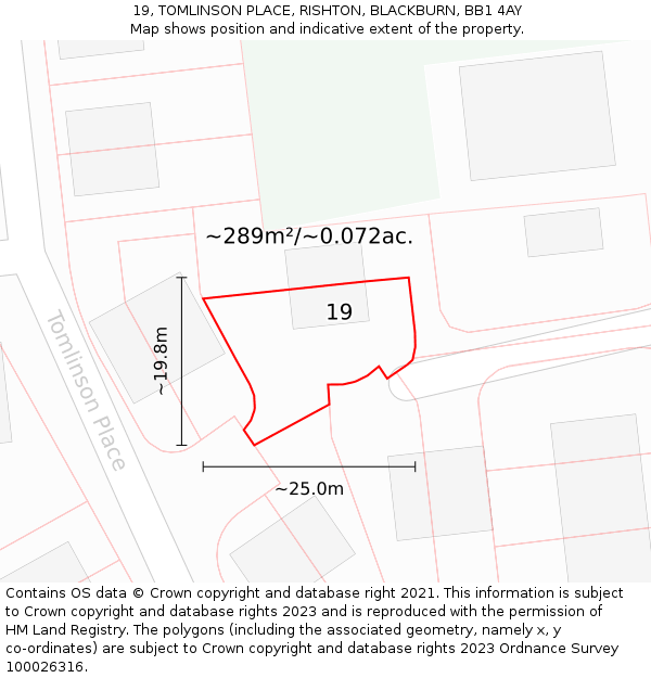 19, TOMLINSON PLACE, RISHTON, BLACKBURN, BB1 4AY: Plot and title map