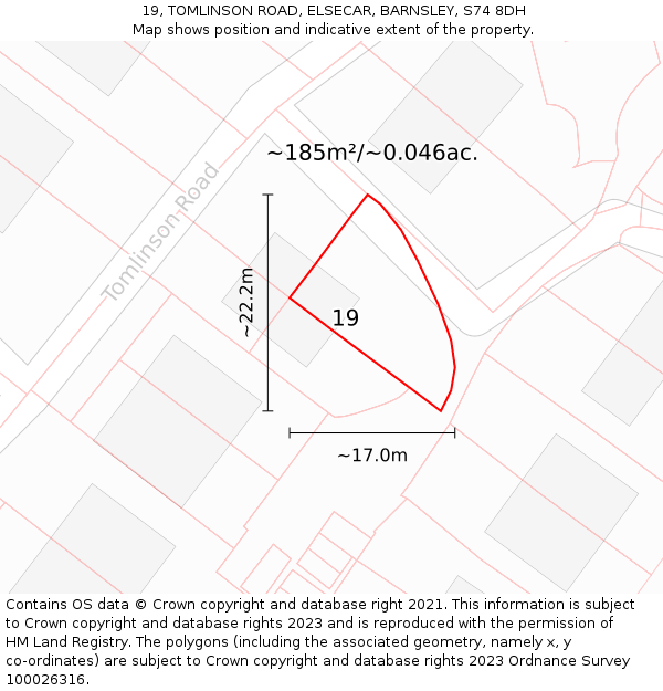 19, TOMLINSON ROAD, ELSECAR, BARNSLEY, S74 8DH: Plot and title map