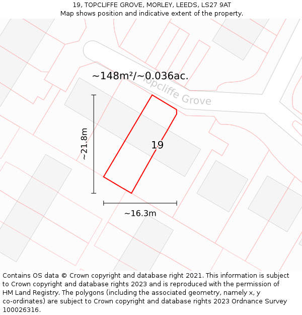 19, TOPCLIFFE GROVE, MORLEY, LEEDS, LS27 9AT: Plot and title map