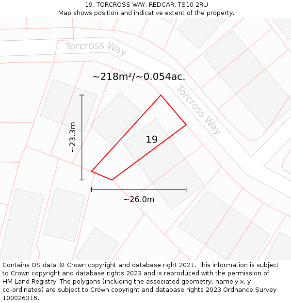 19, TORCROSS WAY, REDCAR, TS10 2RU: Plot and title map