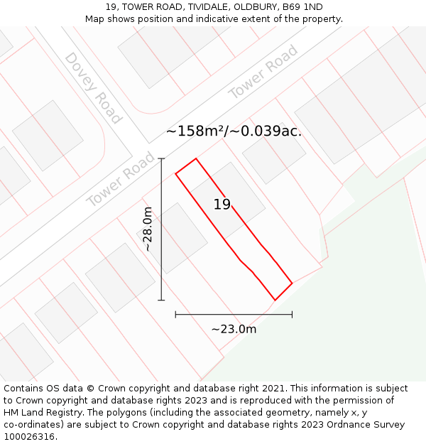 19, TOWER ROAD, TIVIDALE, OLDBURY, B69 1ND: Plot and title map