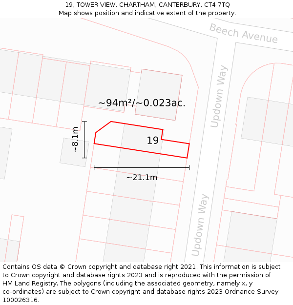 19, TOWER VIEW, CHARTHAM, CANTERBURY, CT4 7TQ: Plot and title map