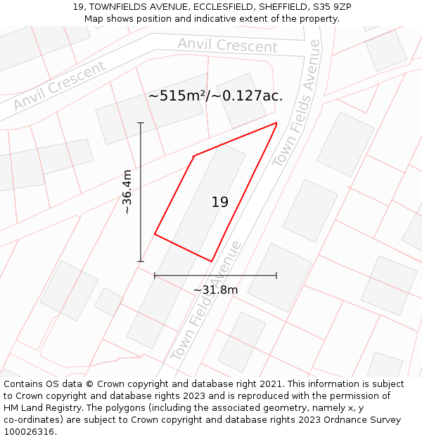 19, TOWNFIELDS AVENUE, ECCLESFIELD, SHEFFIELD, S35 9ZP: Plot and title map
