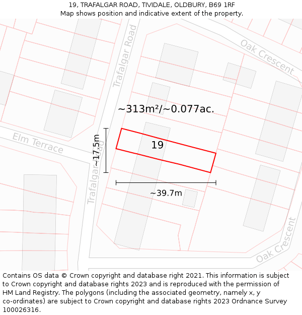 19, TRAFALGAR ROAD, TIVIDALE, OLDBURY, B69 1RF: Plot and title map