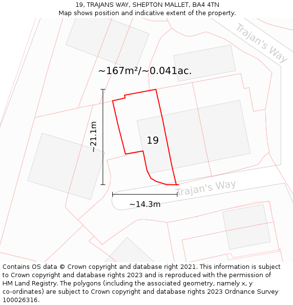 19, TRAJANS WAY, SHEPTON MALLET, BA4 4TN: Plot and title map