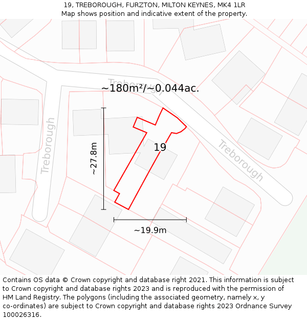 19, TREBOROUGH, FURZTON, MILTON KEYNES, MK4 1LR: Plot and title map