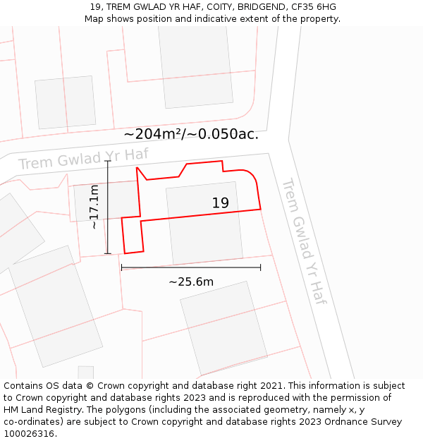 19, TREM GWLAD YR HAF, COITY, BRIDGEND, CF35 6HG: Plot and title map