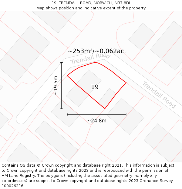 19, TRENDALL ROAD, NORWICH, NR7 8BL: Plot and title map