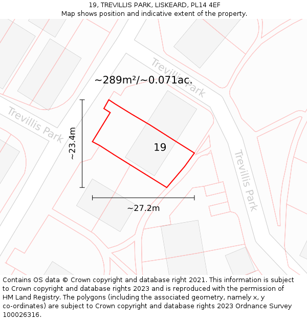 19, TREVILLIS PARK, LISKEARD, PL14 4EF: Plot and title map