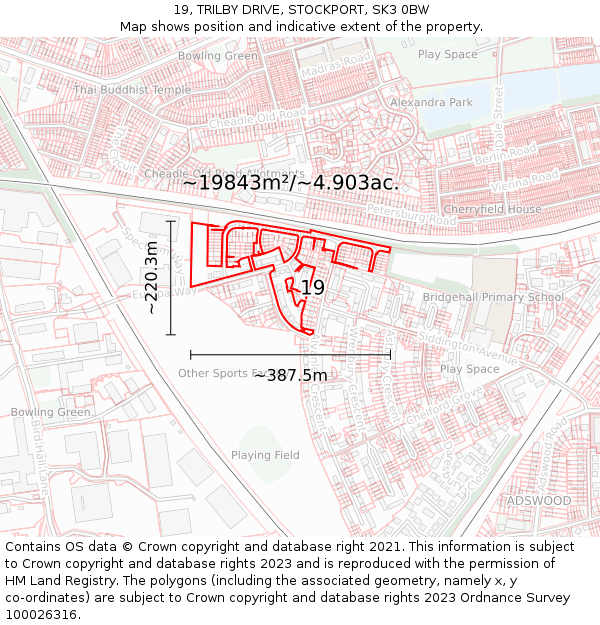 19, TRILBY DRIVE, STOCKPORT, SK3 0BW: Plot and title map