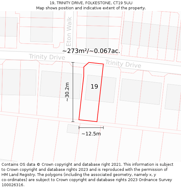19, TRINITY DRIVE, FOLKESTONE, CT19 5UU: Plot and title map