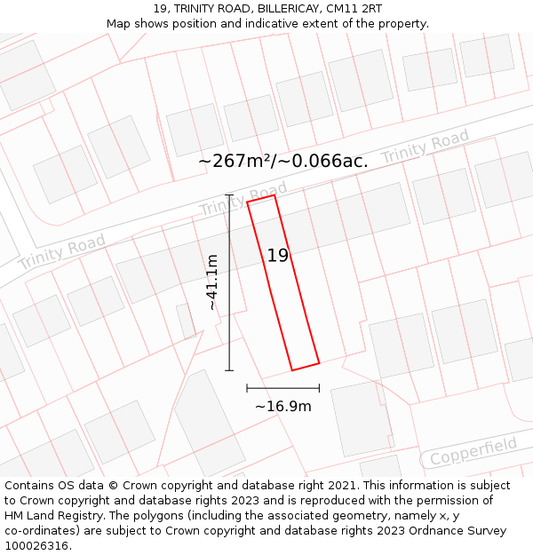 19, TRINITY ROAD, BILLERICAY, CM11 2RT: Plot and title map