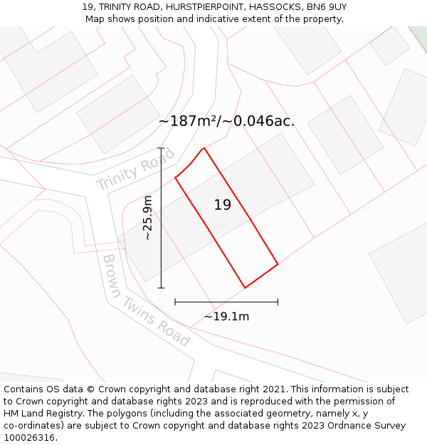 19, TRINITY ROAD, HURSTPIERPOINT, HASSOCKS, BN6 9UY: Plot and title map