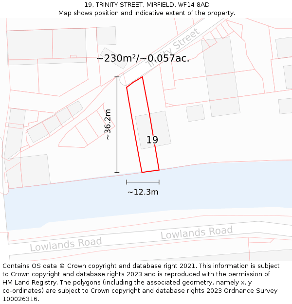19, TRINITY STREET, MIRFIELD, WF14 8AD: Plot and title map