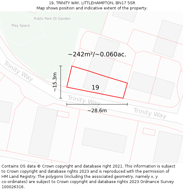19, TRINITY WAY, LITTLEHAMPTON, BN17 5SR: Plot and title map