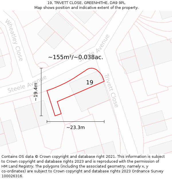 19, TRIVETT CLOSE, GREENHITHE, DA9 9PL: Plot and title map