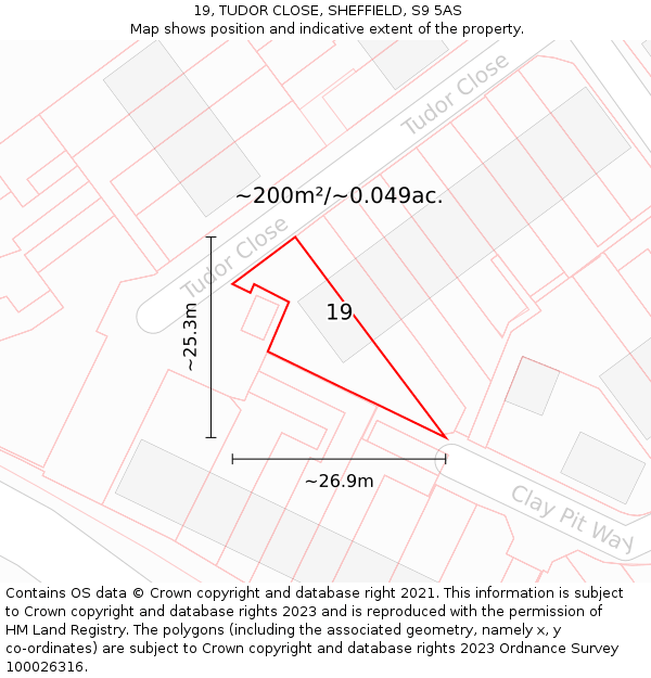 19, TUDOR CLOSE, SHEFFIELD, S9 5AS: Plot and title map