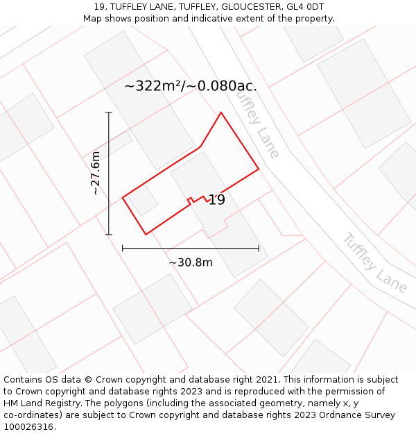 19, TUFFLEY LANE, TUFFLEY, GLOUCESTER, GL4 0DT: Plot and title map