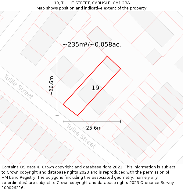 19, TULLIE STREET, CARLISLE, CA1 2BA: Plot and title map