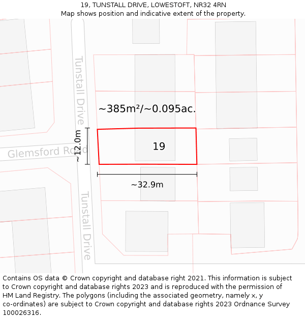 19, TUNSTALL DRIVE, LOWESTOFT, NR32 4RN: Plot and title map