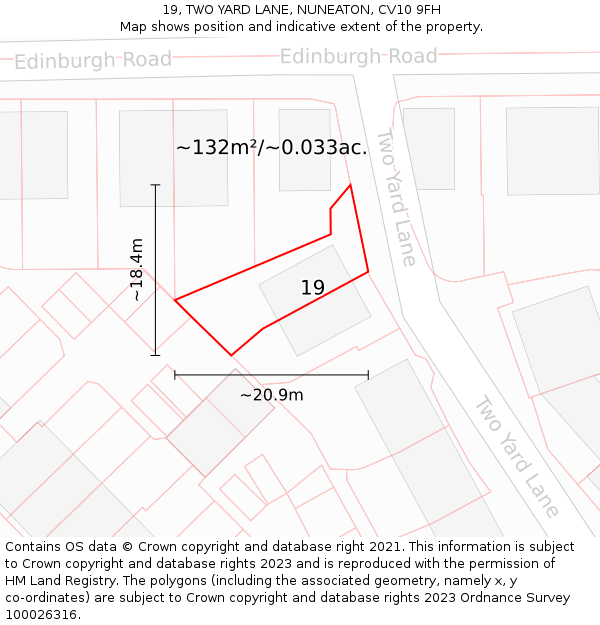 19, TWO YARD LANE, NUNEATON, CV10 9FH: Plot and title map